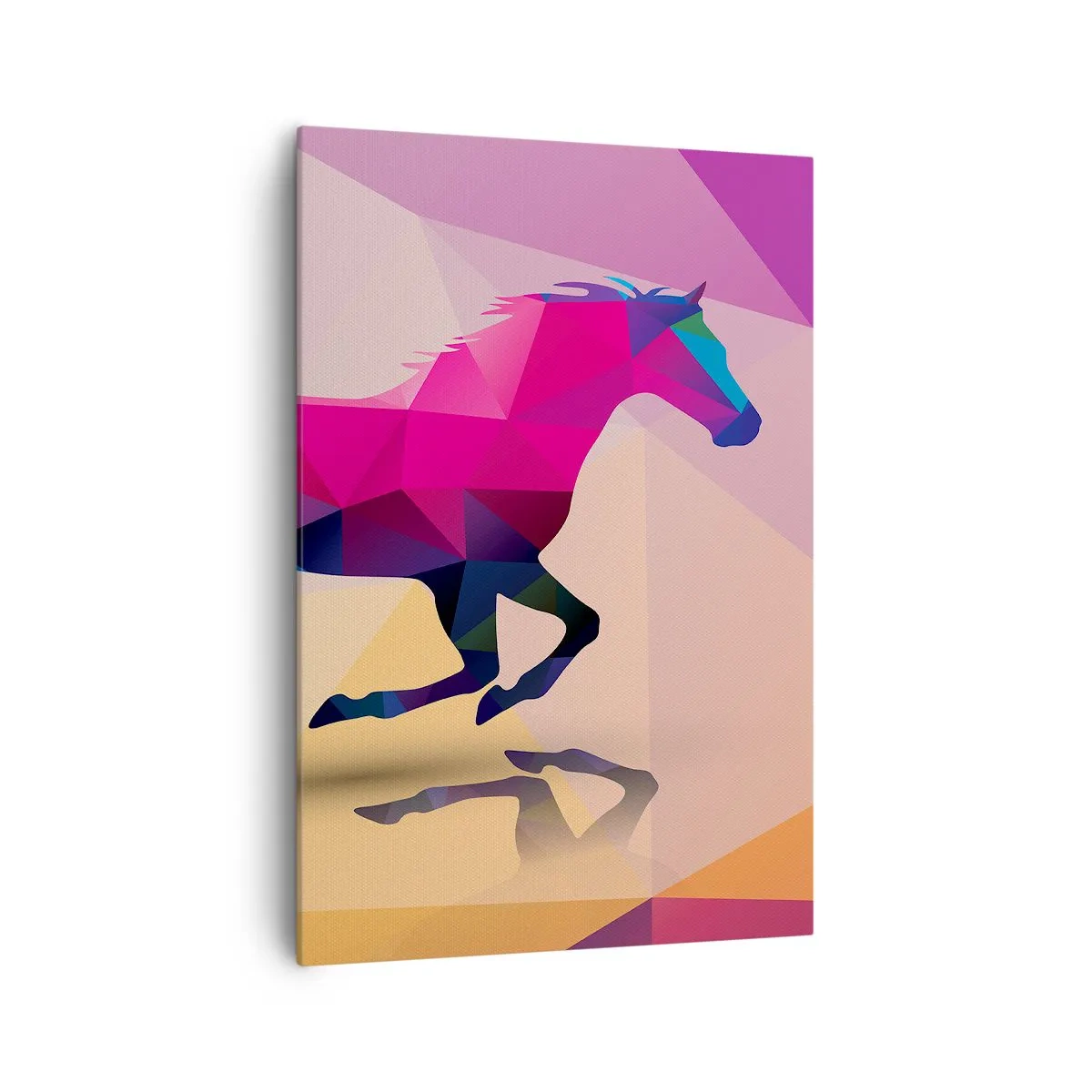 Impression sur toile - Image sur toile - Silhouette géométrique d'un cheval au galop aux couleurs vives - 70x100cm - Le cubisme toujours vivant - Décoration murale moderne pour le salon et la chambre ARTTOR