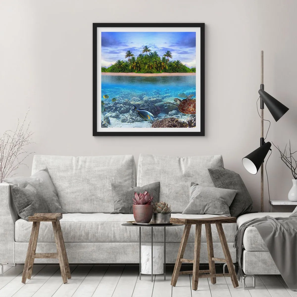 Affiche dans un cadre noir - Poster - L'île céleste vous invite - 30x30 cm