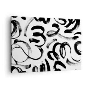 Impression sur toile - Image sur toile - Coups de pinceau abstraits noirs sur fond blanc - 70x50cm - Noir sur blanc - Décoration murale moderne pour le salon et la chambre ARTTOR