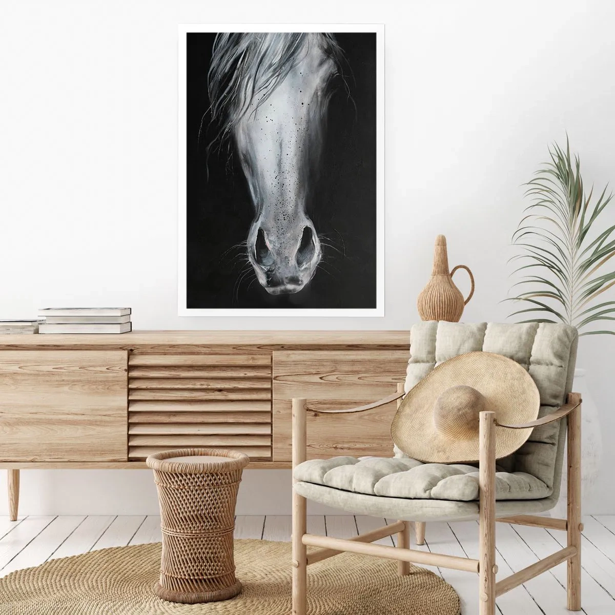 Affiche - Poster - Gros plan du visage d'un cheval en noir et blanc - 50x70cm - Regard séduisant - Décoration murale moderne pour le salon et la chambre ARTTOR