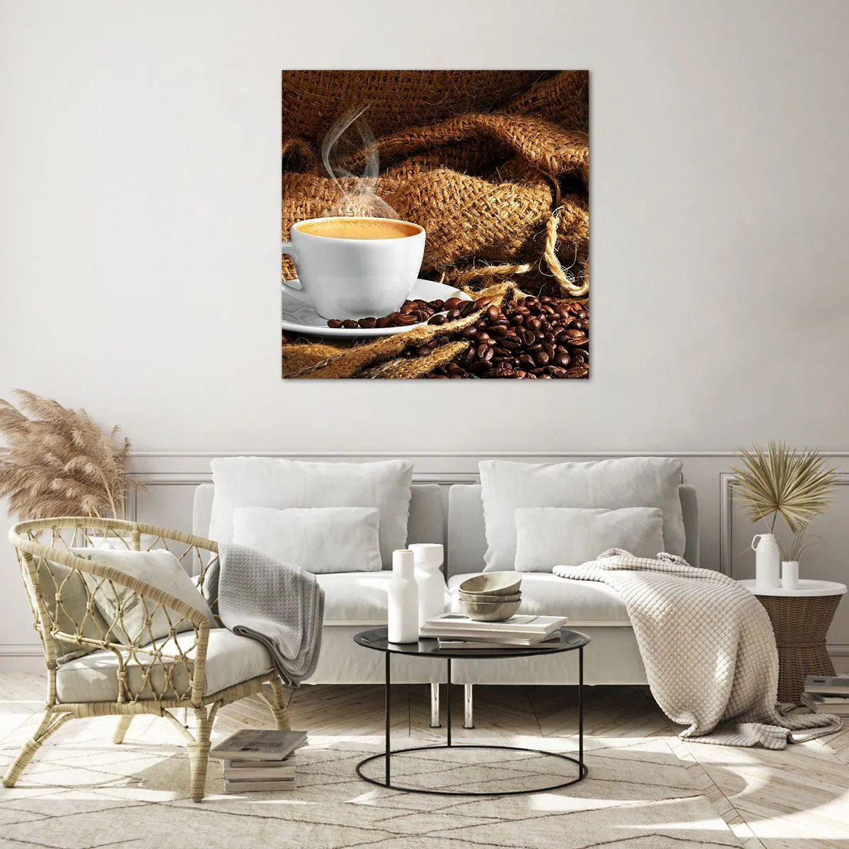 Impression sur verre - Image sur verre - L'odeur du moka et la densité du miel liquide - 30x30 cm