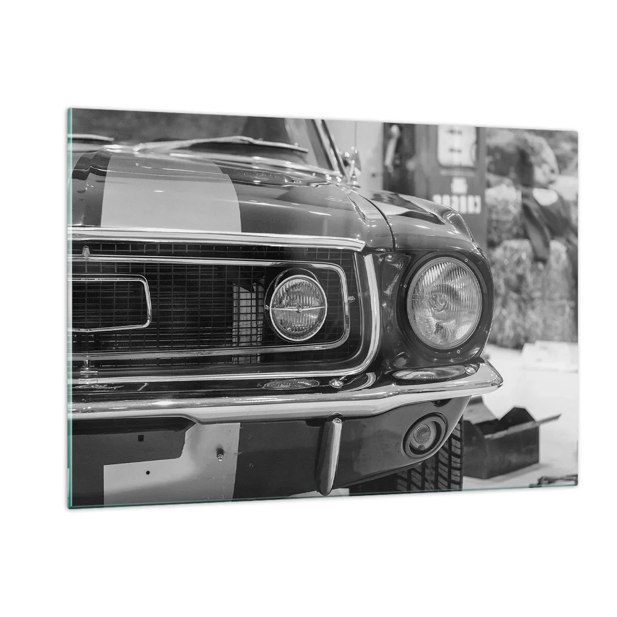 Impression sur verre - Image sur verre - Gros plan de l'avant d'une voiture de course classique - 120x80cm - Conduire dur - Décoration murale moderne pour le salon et la chambre ARTTOR