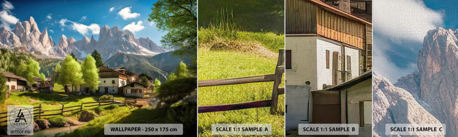 Échantillon de Papier Peint Premium Canvas - Idylle alpine - Montagnes, Paysage, Alpes - 100x30 cm