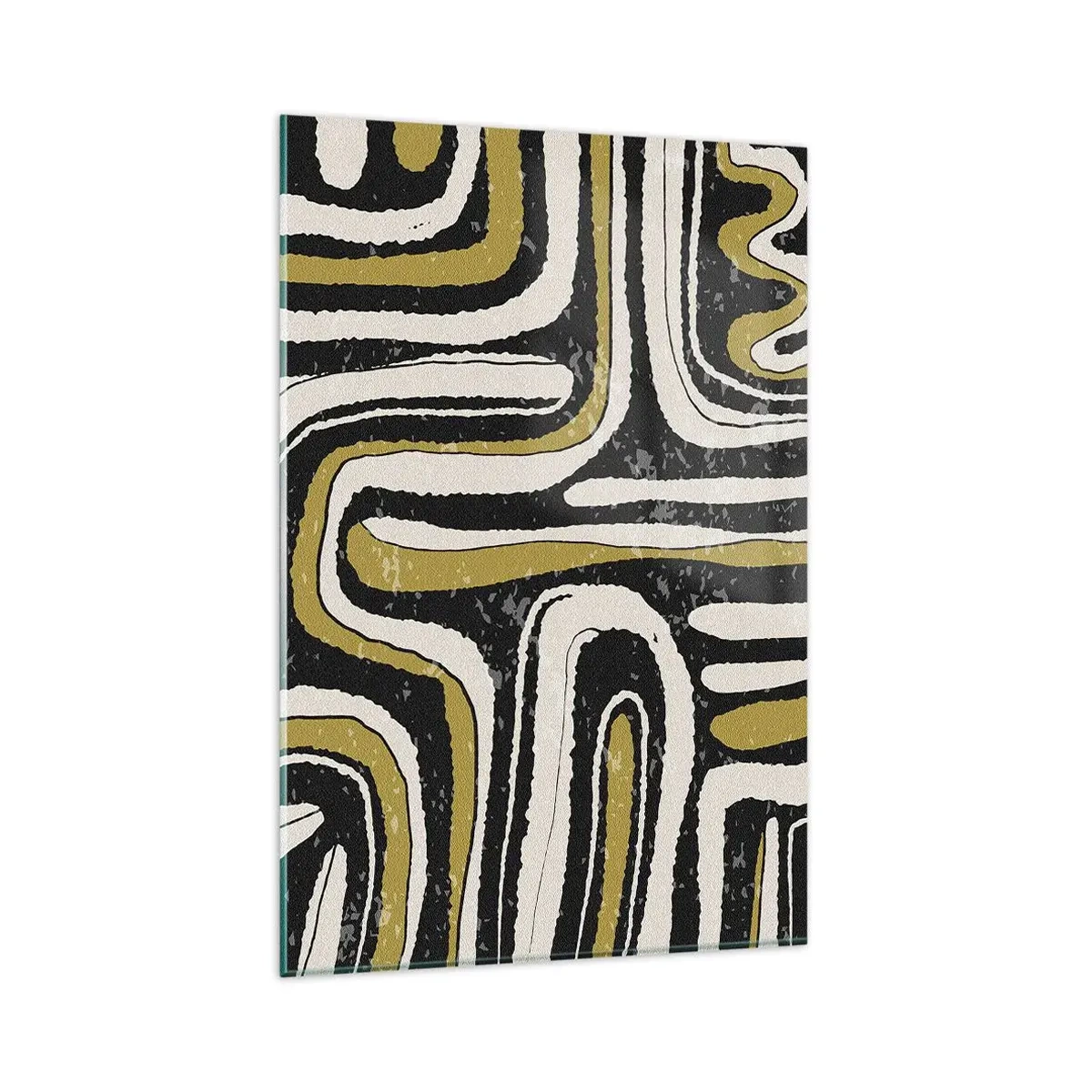 Impression sur verre - Image sur verre - Motif abstrait en noir, blanc et or - 80x120cm - Composition : routes et ruelles - Décoration murale moderne pour le salon et la chambre ARTTOR