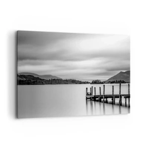 Impression sur toile - Image sur toile - Paysage noir et blanc avec une jetée sur un lac - 100x70cm - Douceur et force - Décoration murale moderne pour le salon et la chambre ARTTOR