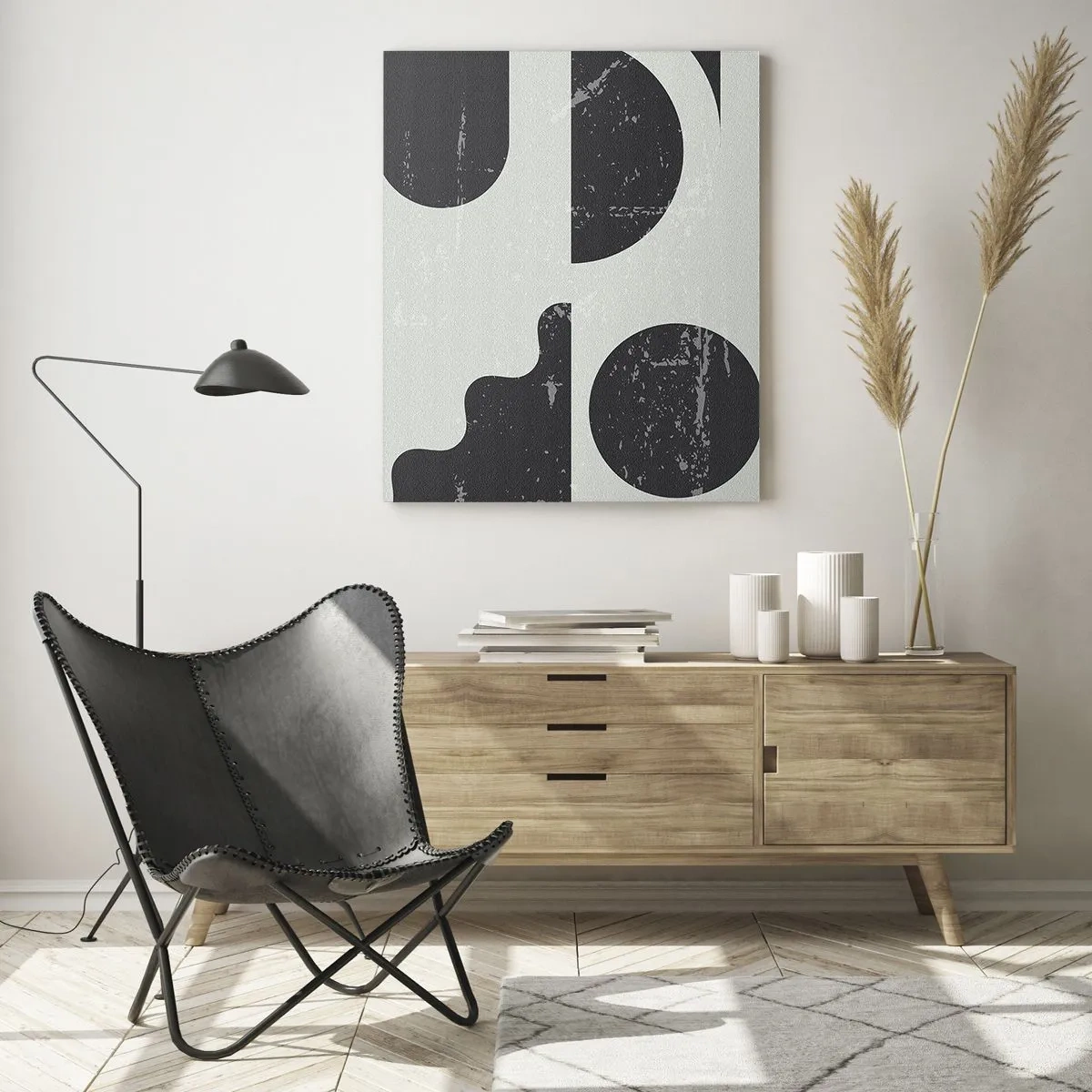 Impression sur verre - Image sur verre - Graphiques géométriques abstraits avec abrasions - 50x70cm - Composition dessus et dessous - Décoration murale moderne pour le salon et la chambre ARTTOR