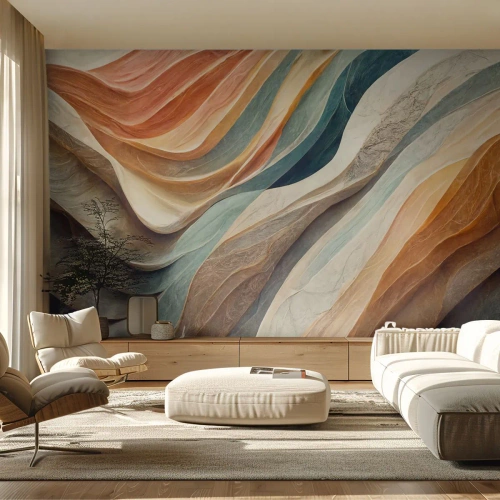 Papier Peint Photo Standard Eco - Ondes multicouches aux tons chauds et froids - 100x70cm - Le moment avant le changement - Décoration murale moderne pour le salon et la chambre ARTTOR