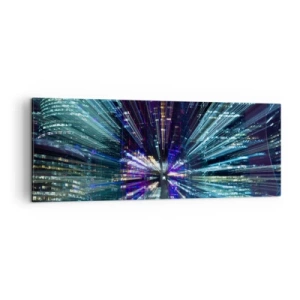 Impression sur toile - Image sur toile - Vue dynamique de la ville la nuit avec un effet de lumière - 140x50cm - Transition vers l'hyperespace - Décoration murale moderne pour le salon et la chambre ARTTOR