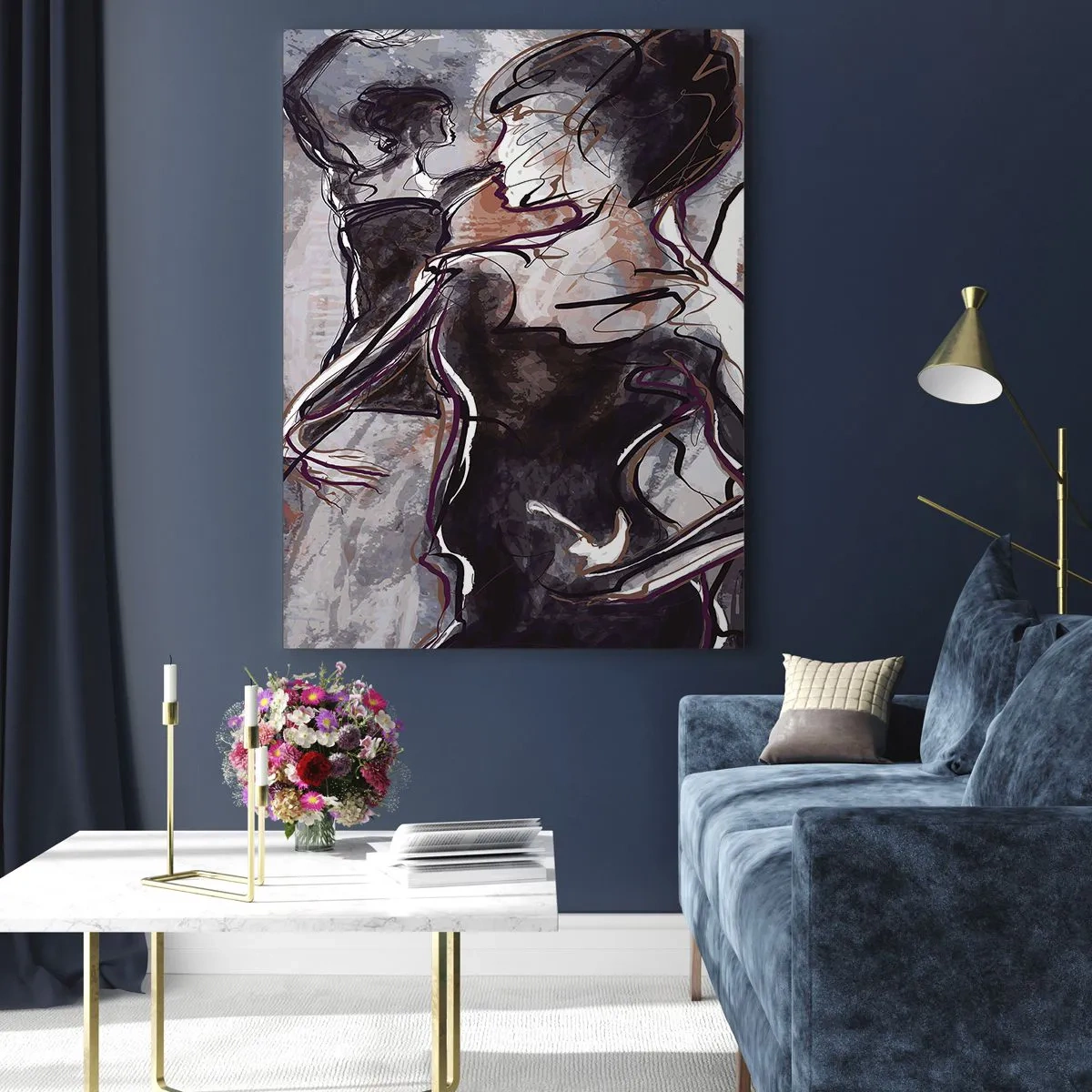 Impression sur verre - Image sur verre - Des danseurs et un saxophoniste dans un style de croquis artistique - 50x70cm - Ne faire qu'un avec la musique - Décoration murale moderne pour le salon et la chambre ARTTOR