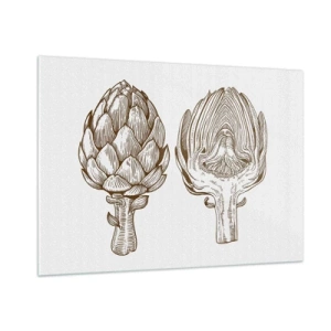 Impression sur verre - Image sur verre - Dessin botanique d'un artichaut dans son intégralité et en coupe transversale - 100x70cm - Leçon d’anatomie - Décoration murale moderne pour le salon et la chambre ARTTOR