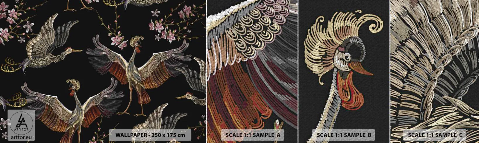 Échantillon de Papier Peint Premium Canvas - Un oiseau de conte de fées - Abstraction, Oiseau, Graphique - 100x30 cm