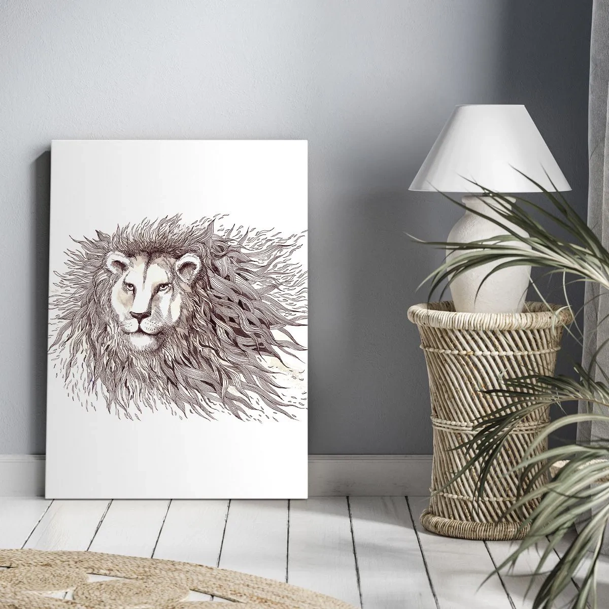 Impression sur toile - Image sur toile - Aquarelle artistique d'un lion avec une crinière détaillée - 80x120cm - Un souverain fougueux - Décoration murale moderne pour le salon et la chambre ARTTOR