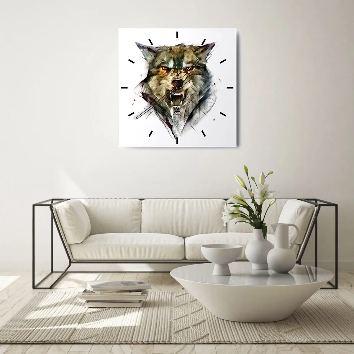 Horloge murale - Pendule murale - Un loup dangereux sous une forme dynamique et artistique - 30x30cm - Pas un pas ! - Décoration murale moderne pour le salon et la chambre ARTTOR