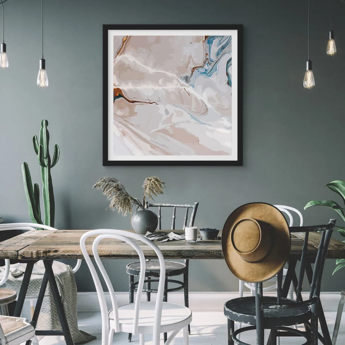 Affiche dans un cadre noir - Poster - Le bleu serpente sous le blanc - 60x60 cm