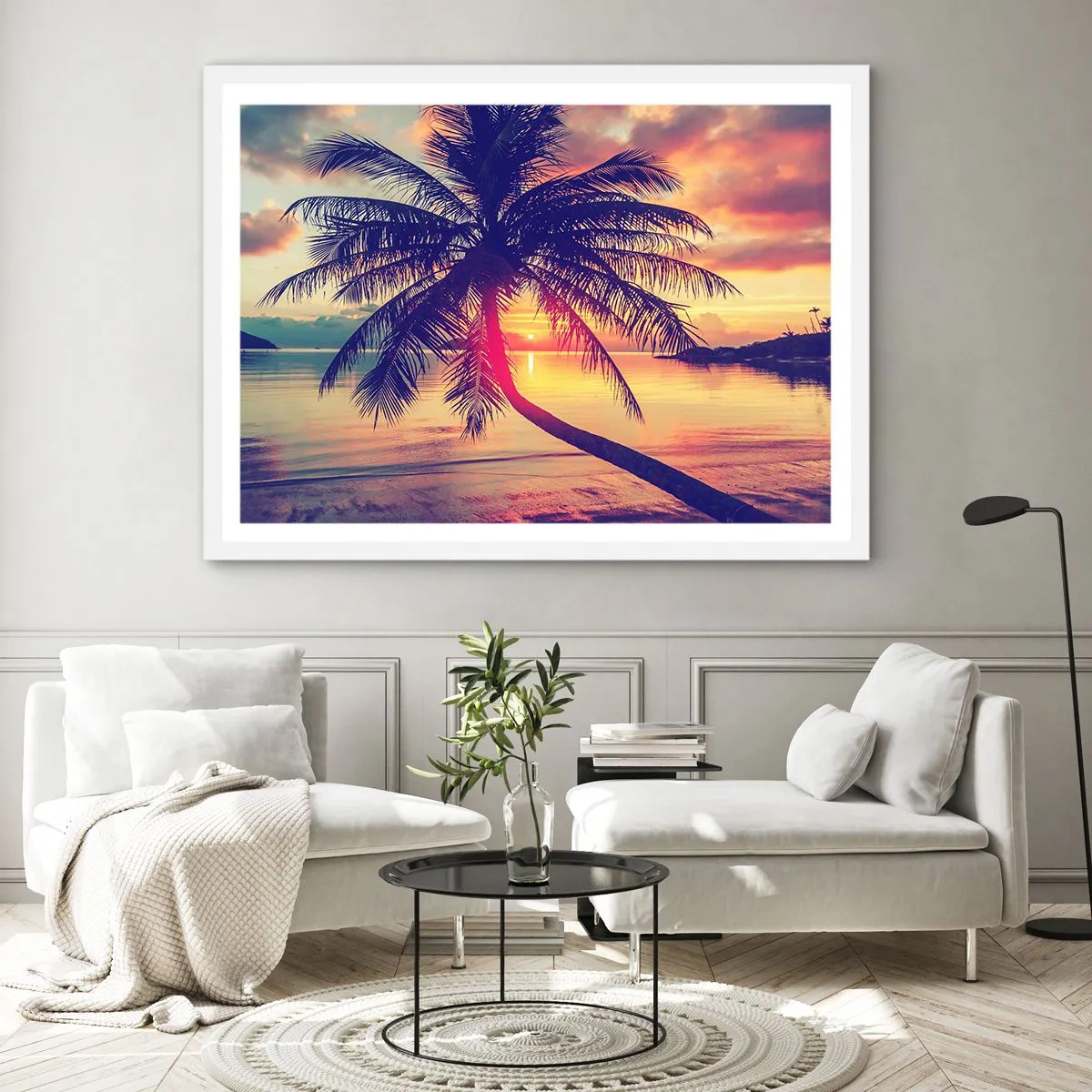Affiche dans un cadre blanc - Poster - Soirée sous les palmiers - 40x30 cm