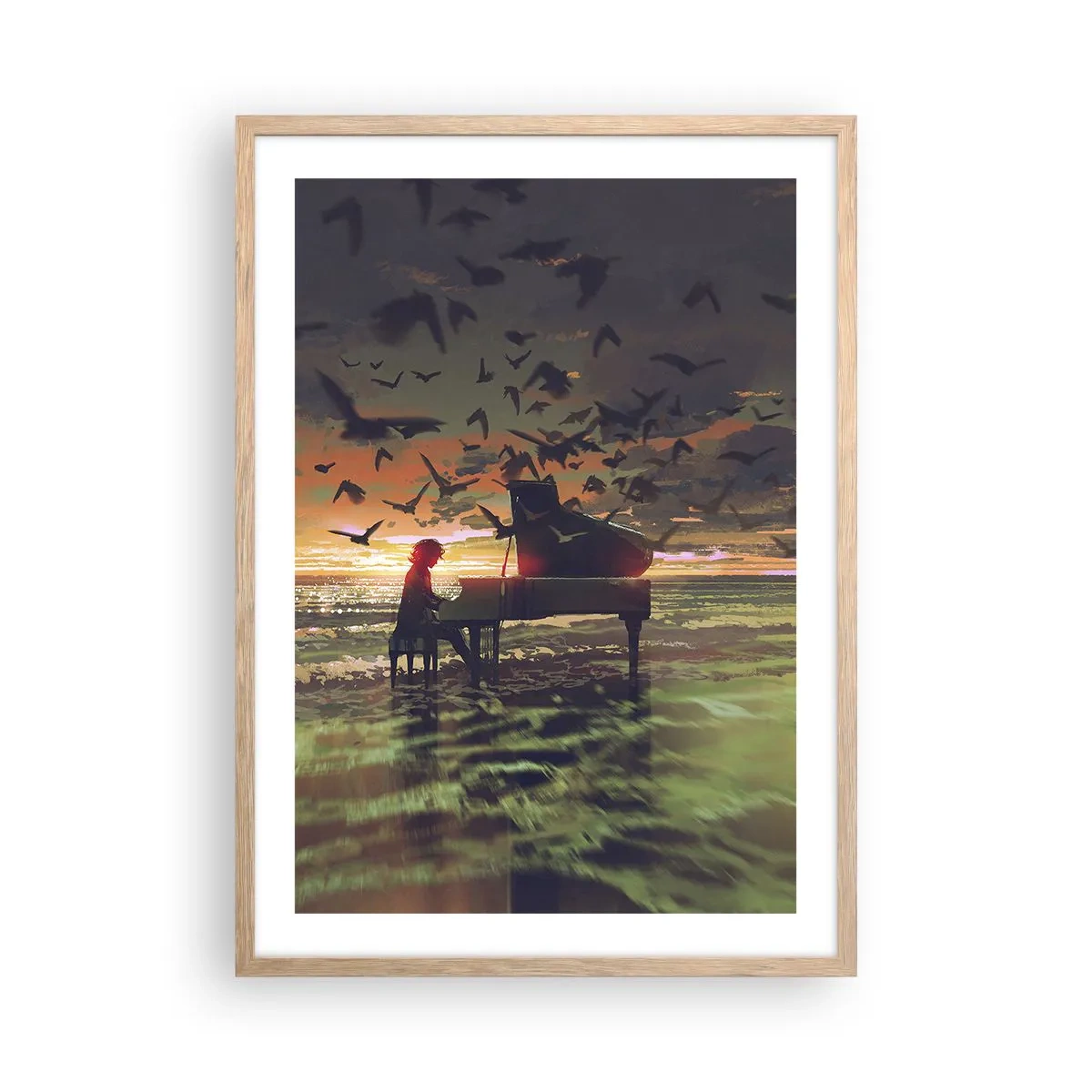 Affiche dans un chêne clair - Poster - Concert pour piano et vagues - 50x70 cm