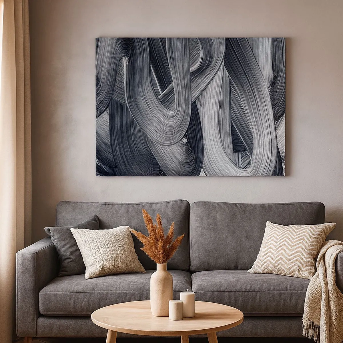 Impression sur toile - Image sur toile - Abstraction en noir et blanc avec des coups de pinceau dynamiques. - 70x50cm - La fluidité de la réalité - Décoration murale moderne pour le salon et la chambre ARTTOR