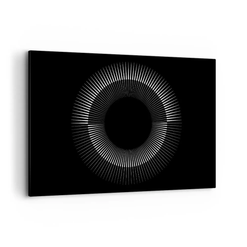 Impression sur toile - Image sur toile - Cercle graphique avec des rayons en noir et blanc - 120x80cm - Soleil noir - Décoration murale moderne pour le salon et la chambre ARTTOR