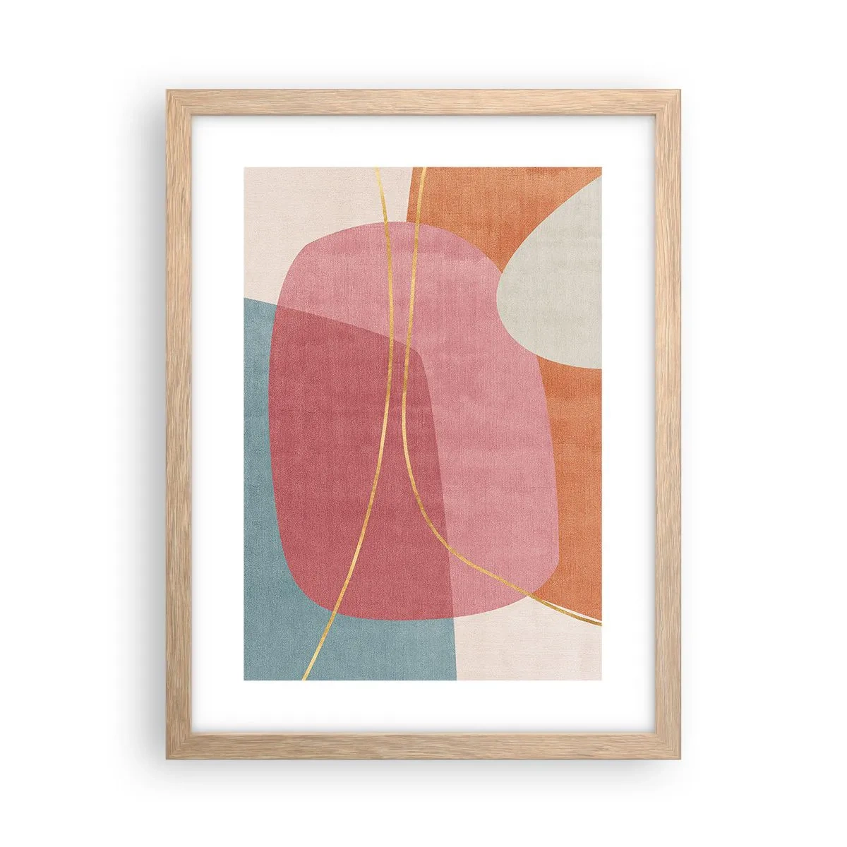 Affiche dans un chêne clair - Poster - Composition pastel au fil d'or - 30x40 cm