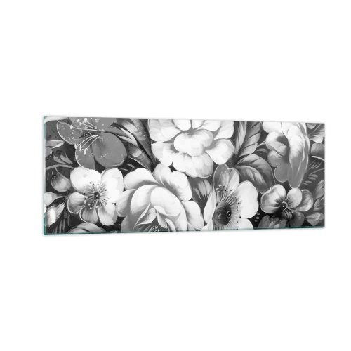 Impression sur verre - Image sur verre - Fleurs noires et blanches dans une composition classique et élégante - 140x50cm - Belle même en gris - Décoration murale moderne pour le salon et la chambre ARTTOR
