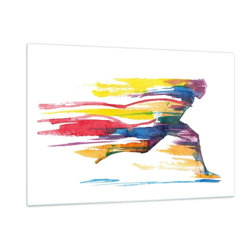 Impression sur verre - Image sur verre - Silhouette abstraite d'un coureur aux couleurs dynamiques - 120x80cm - Courir à travers l'arc-en-ciel - Décoration murale moderne pour le salon et la chambre ARTTOR