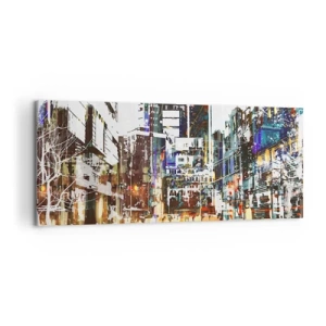 Impression sur toile - Image sur toile - Un paysage urbain moderne dans un style artistique - 120x50cm - Une ville chatoyante - Décoration murale moderne pour le salon et la chambre ARTTOR