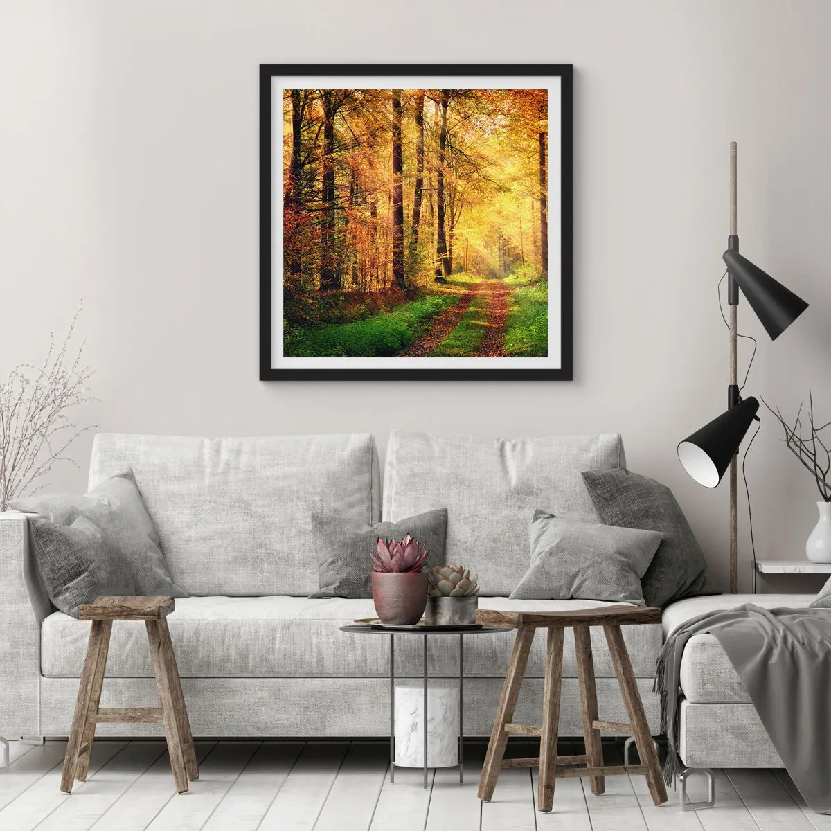 Affiche dans un cadre noir - Poster - Silence d'or en forêt - 40x40 cm