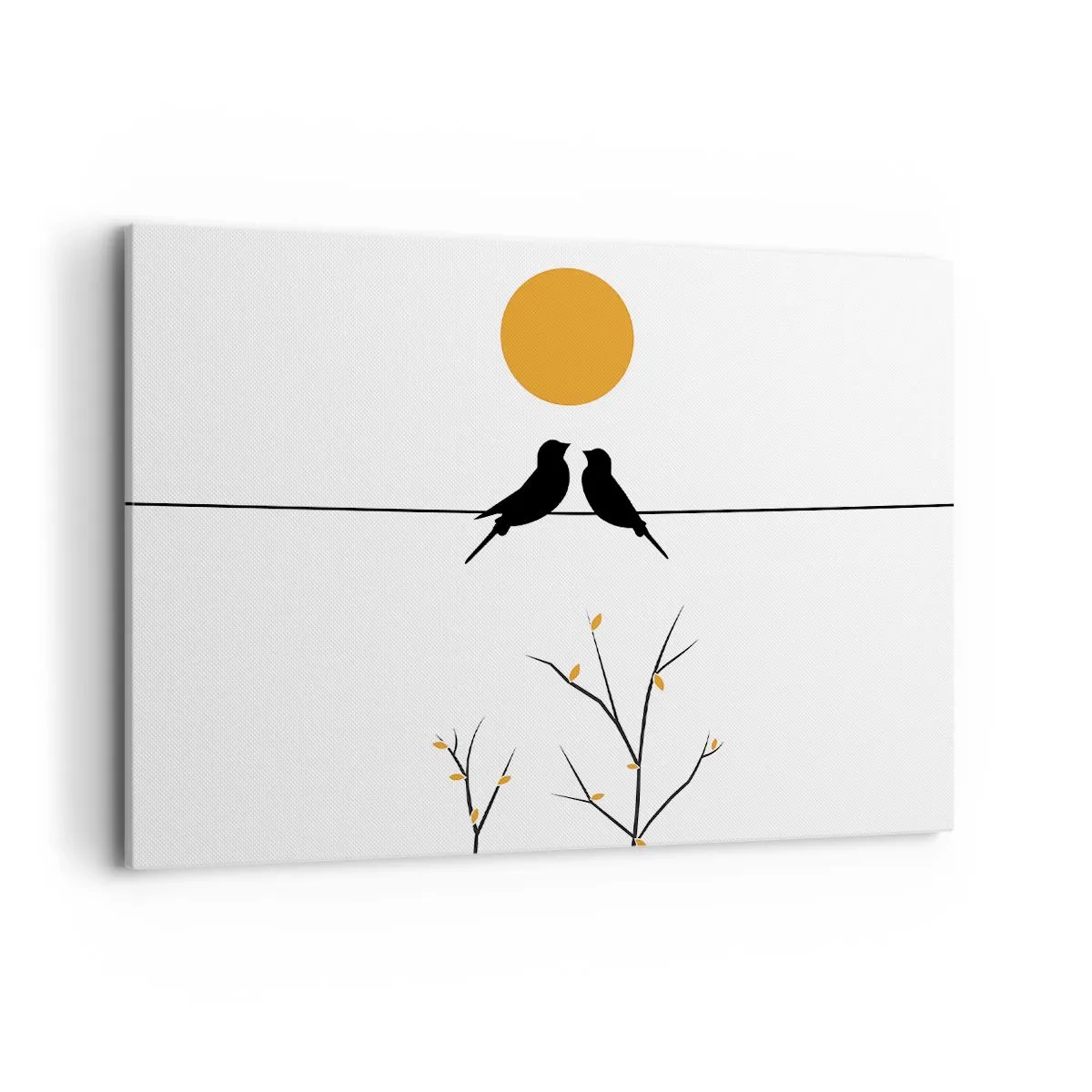 Impression sur toile - Image sur toile - Oiseaux sur une ligne avec un soleil jaune - 100x70cm - Soirée pour rossignols - Décoration murale moderne pour le salon et la chambre ARTTOR