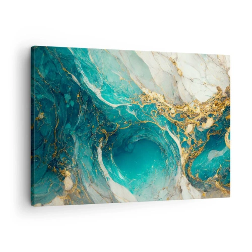 Impression sur toile - Image sur toile - Une composition abstraite dans des tons turquoise et or. - 70x50cm - Composition en veines d'or - Décoration murale moderne pour le salon et la chambre ARTTOR