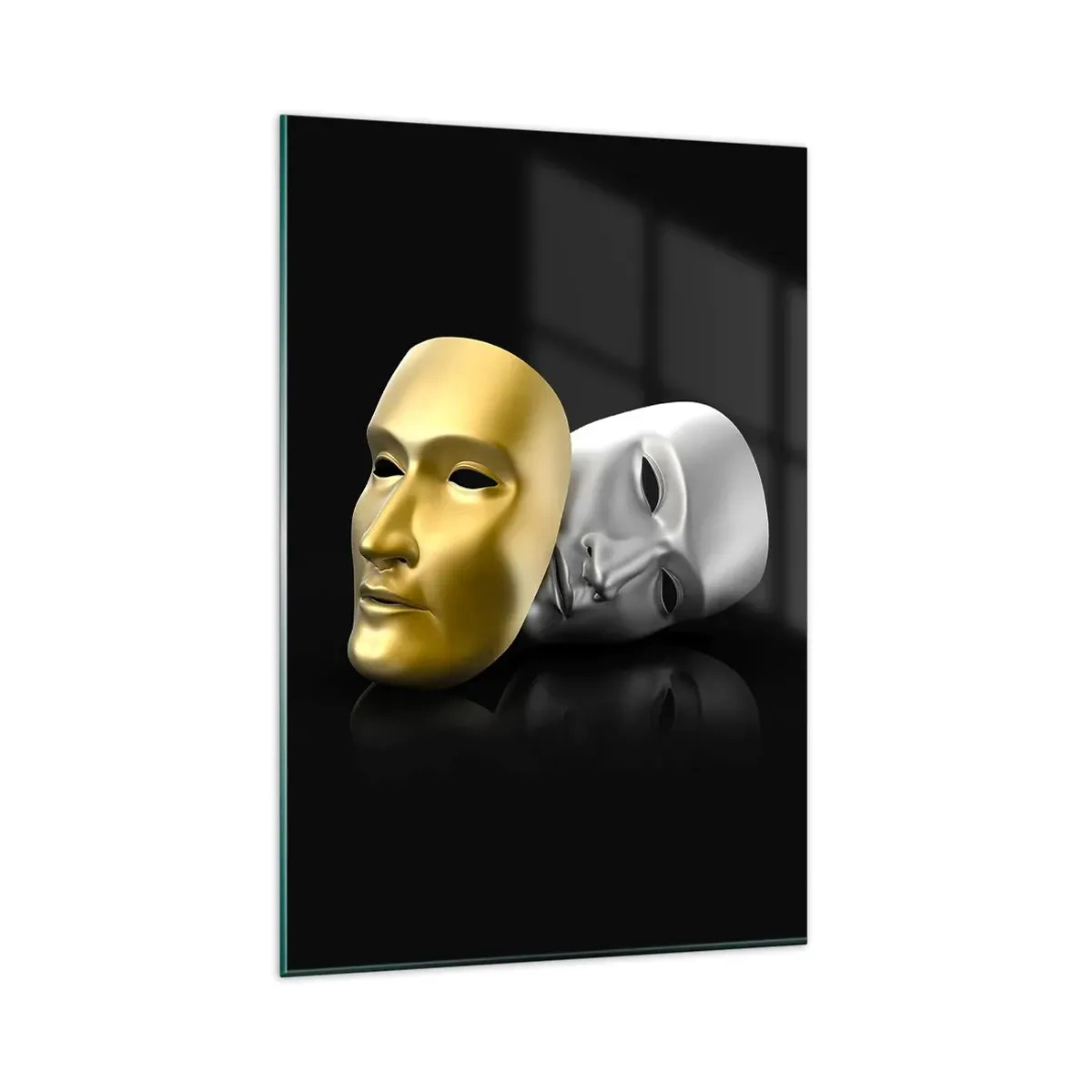 Impression sur verre - Image sur verre - Masque d'or et d'argent sur fond noir - 80x120cm - La vie est un théâtre - Décoration murale moderne pour le salon et la chambre ARTTOR