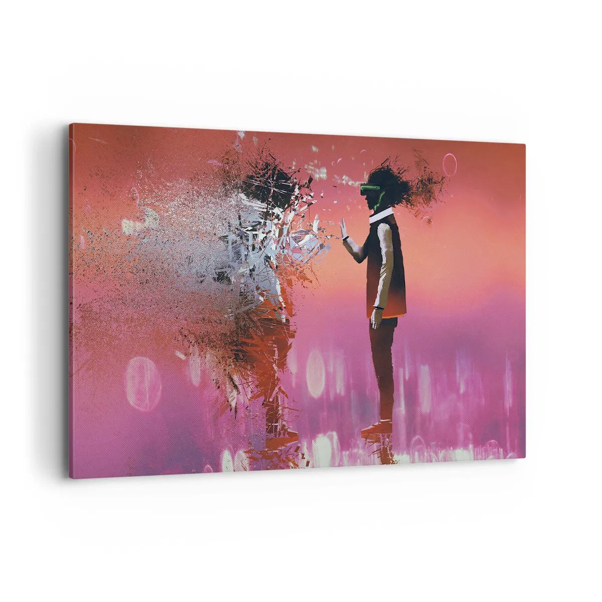 Impression sur toile - Image sur toile - Une scène abstraite avec une figure futuriste et des éléments dispersés. - 100x70cm - Pouvez-vous regarder à l'intérieur de vous-même ? - Décoration murale moderne pour le salon et la chambre ARTTOR