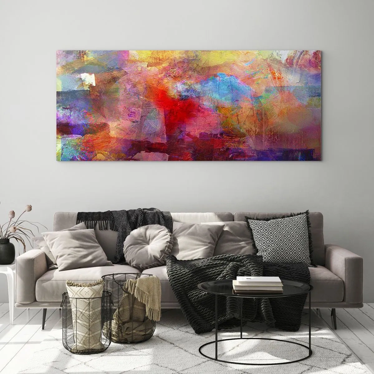 Impression sur verre - Image sur verre - Abstraction colorée dans des tons chauds et froids - 140x50cm - Regardez à l'intérieur de l'arc-en-ciel - Décoration murale moderne pour le salon et la chambre ARTTOR
