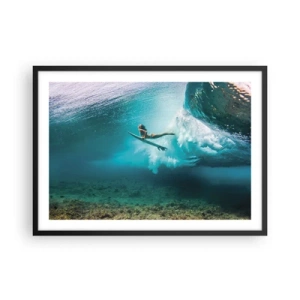 Affiche dans un cadre noir - Poster - Surfeur sous une vague dans l'eau bleue de l'océan - 70x50cm - Monde sous marin - Décoration murale moderne pour le salon et la chambre ARTTOR