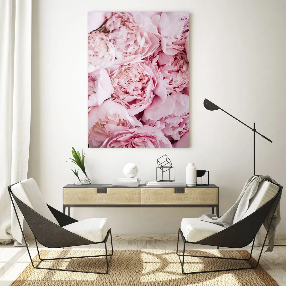 Impression sur verre - Image sur verre - Gros plan d'un bouquet de pivoines roses - 70x100cm - Caliné et parfumé - Décoration murale moderne pour le salon et la chambre ARTTOR