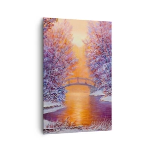 Impression sur toile - Image sur toile - Paysage d'hiver avec un pont et un coucher de soleil - 80x120cm - On se rencontre ici - Décoration murale moderne pour le salon et la chambre ARTTOR