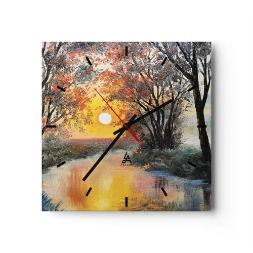 Horloge murale - Pendule murale - Coucher de soleil sur la rivière dans un paysage d'automne - 30x30cm - Climats de printemps - Décoration murale moderne pour le salon et la chambre ARTTOR