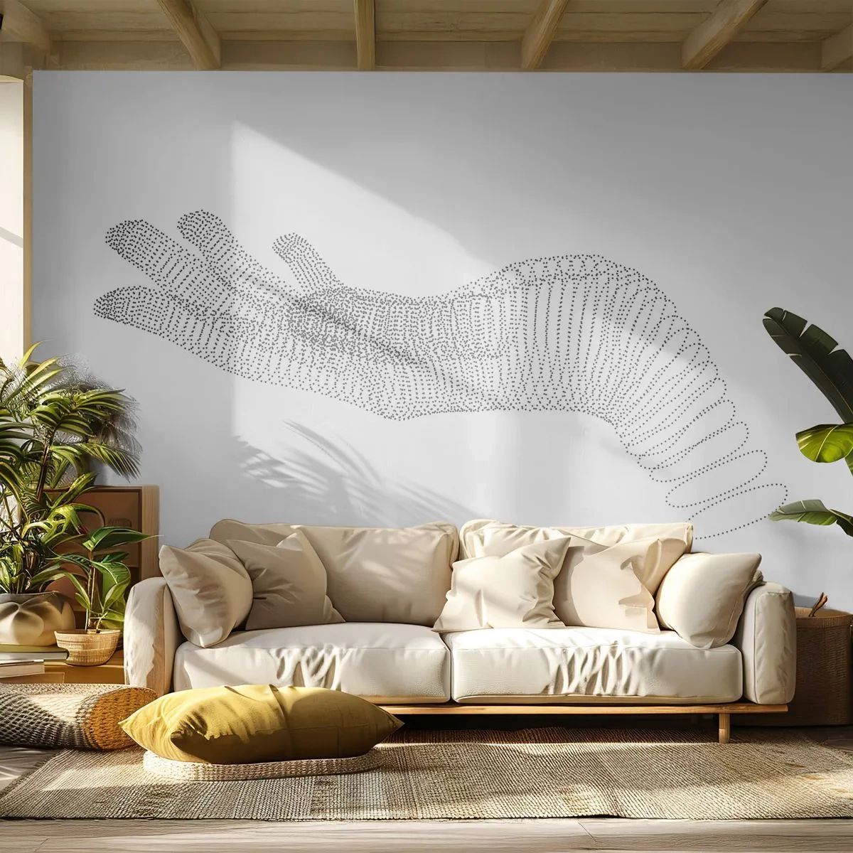 Papier Peint Photo Premium Sand - Main abstraite faite de points noirs sur fond blanc - 100x70cm - La main ressort - Décoration murale moderne pour le salon et la chambre ARTTOR