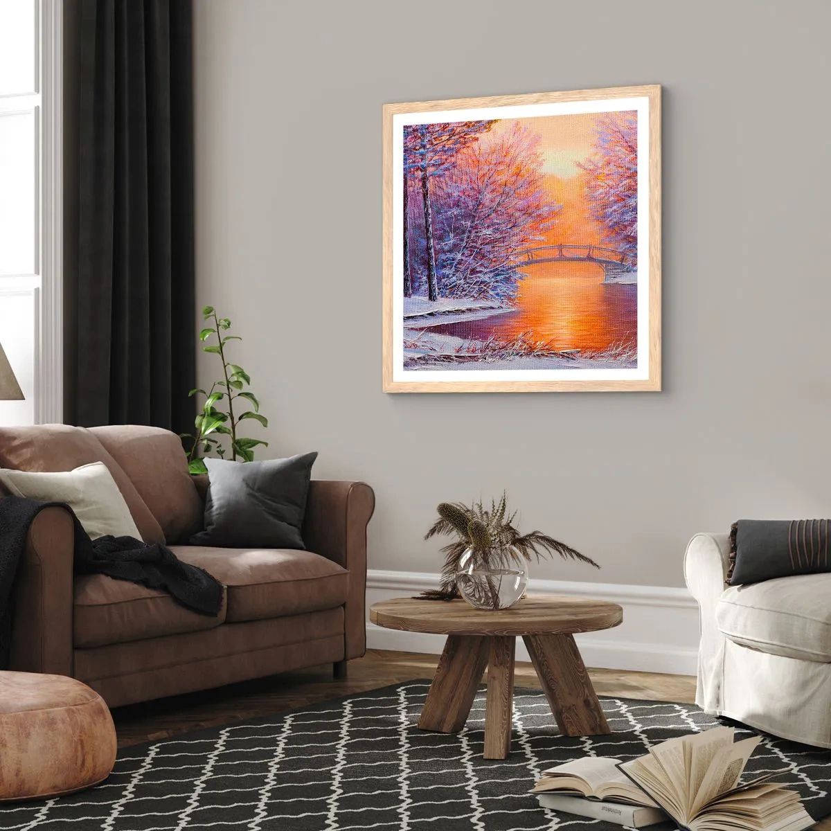 Affiche dans un chêne clair - Poster - On se rencontre ici - 30x30 cm