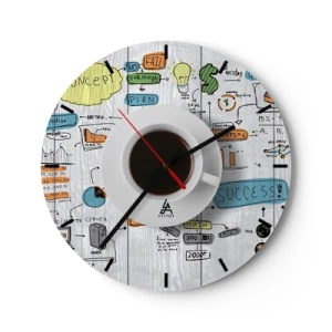 Horloge murale - Pendule murale - Une tasse de café sur fond de business plan et de graphiques - 30x30cm - Il est temps de faire une pause - Décoration murale moderne pour le salon, la cuisine et la chambre ARTTOR