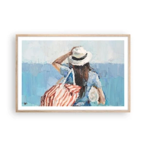 Affiche dans un chêne clair - Poster - Bienvenue à vos vacances - 91x61 cm