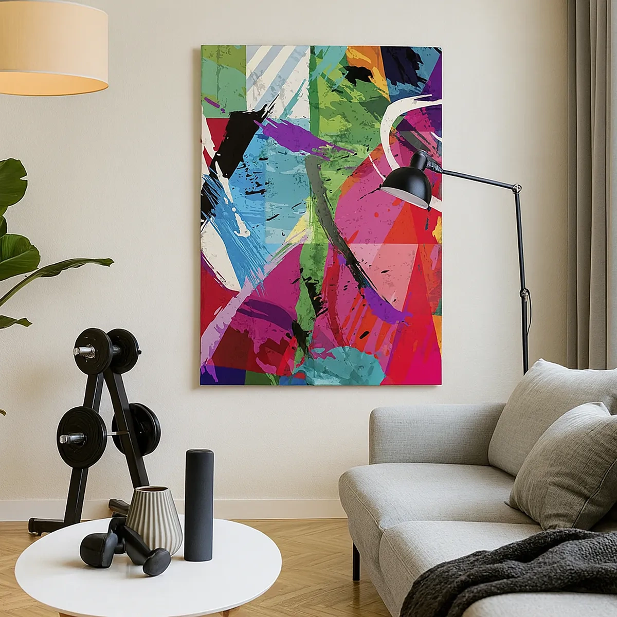 Impression sur toile - Image sur toile - Abstraction colorée avec des coups de pinceau dynamiques - 50x70cm - Rapide, vif et bondissant - Décoration murale moderne pour le salon et la chambre ARTTOR