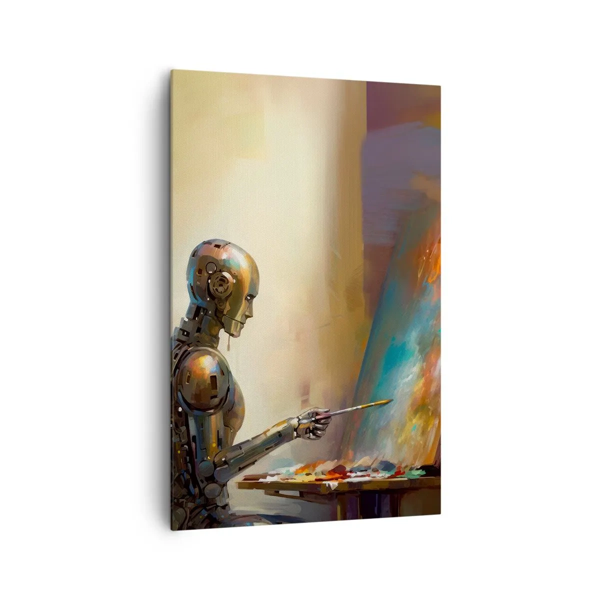 Impression sur toile - Image sur toile - Un robot peignant sur une toile dans un style artistique - 80x120cm - L'art du futur - Décoration murale moderne pour le salon et la chambre ARTTOR