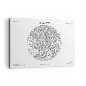 Impression sur toile - Image sur toile - Une carte de Cracovie dans un style minimaliste - 100x70cm - Anatomie de Cracovie - Décoration murale moderne pour le salon et la chambre ARTTOR