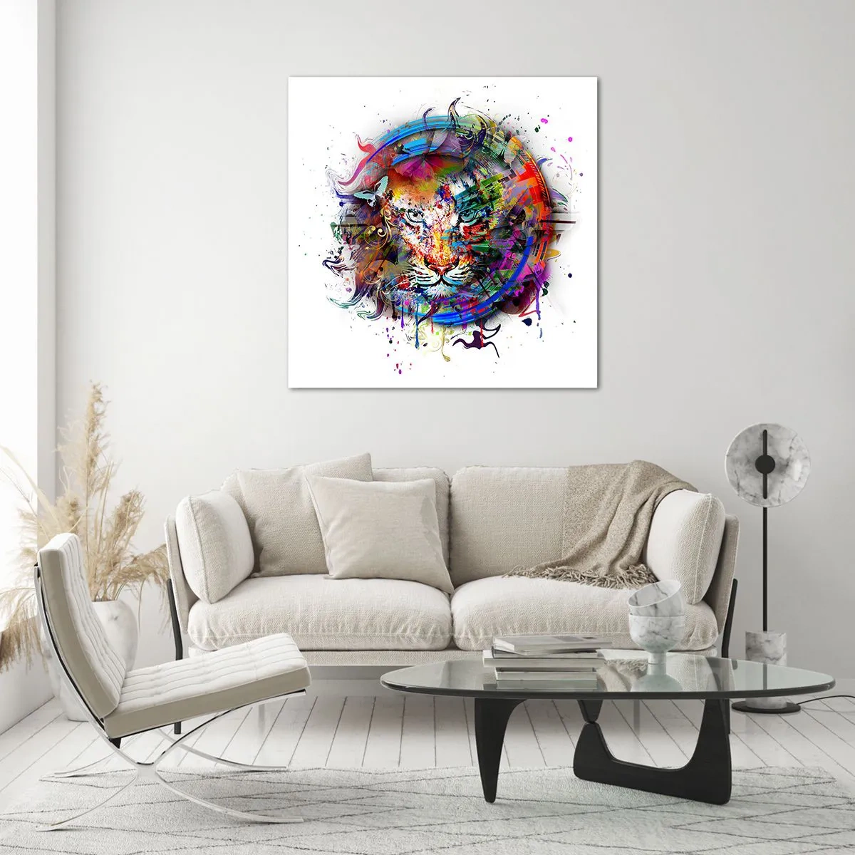 Impression sur verre - Image sur verre - Il se cache derrière un voile arc-en-ciel - 70x70 cm