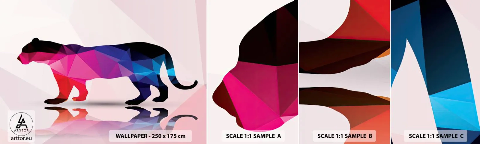 Échantillon de Papier Peint Autocollant Deluxe Sticker - Panthère de diamant - Animaux, Panthère, Figure géométrique - 100x30 cm