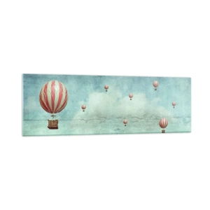 Impression sur verre - Image sur verre - Ballons rétro sur fond de ciel bleu et de verdure - 160x50cm - Libre de l'agitation de la vie - Décoration murale moderne pour le salon et la chambre ARTTOR