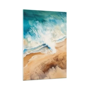 Impression sur verre - Image sur verre - Une vague de mer s'écrasant contre le rivage sablonneux - 70x100cm - La vague qui revient - Décoration murale moderne pour le salon et la chambre ARTTOR