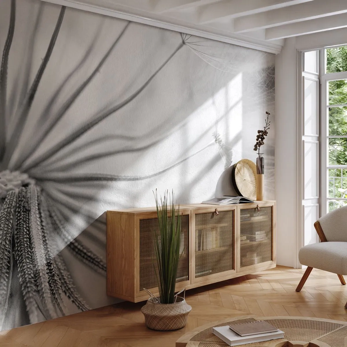 Papier Peint Photo Standard Eco - Aigrette avant son envol - Minimalisme, Délicat, Fleur - 500x350 cm