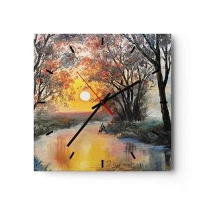 Horloge murale - Pendule murale - Coucher de soleil sur la rivière dans un paysage d'automne - 30x30cm - Climats de printemps - Décoration murale moderne pour le salon et la chambre ARTTOR