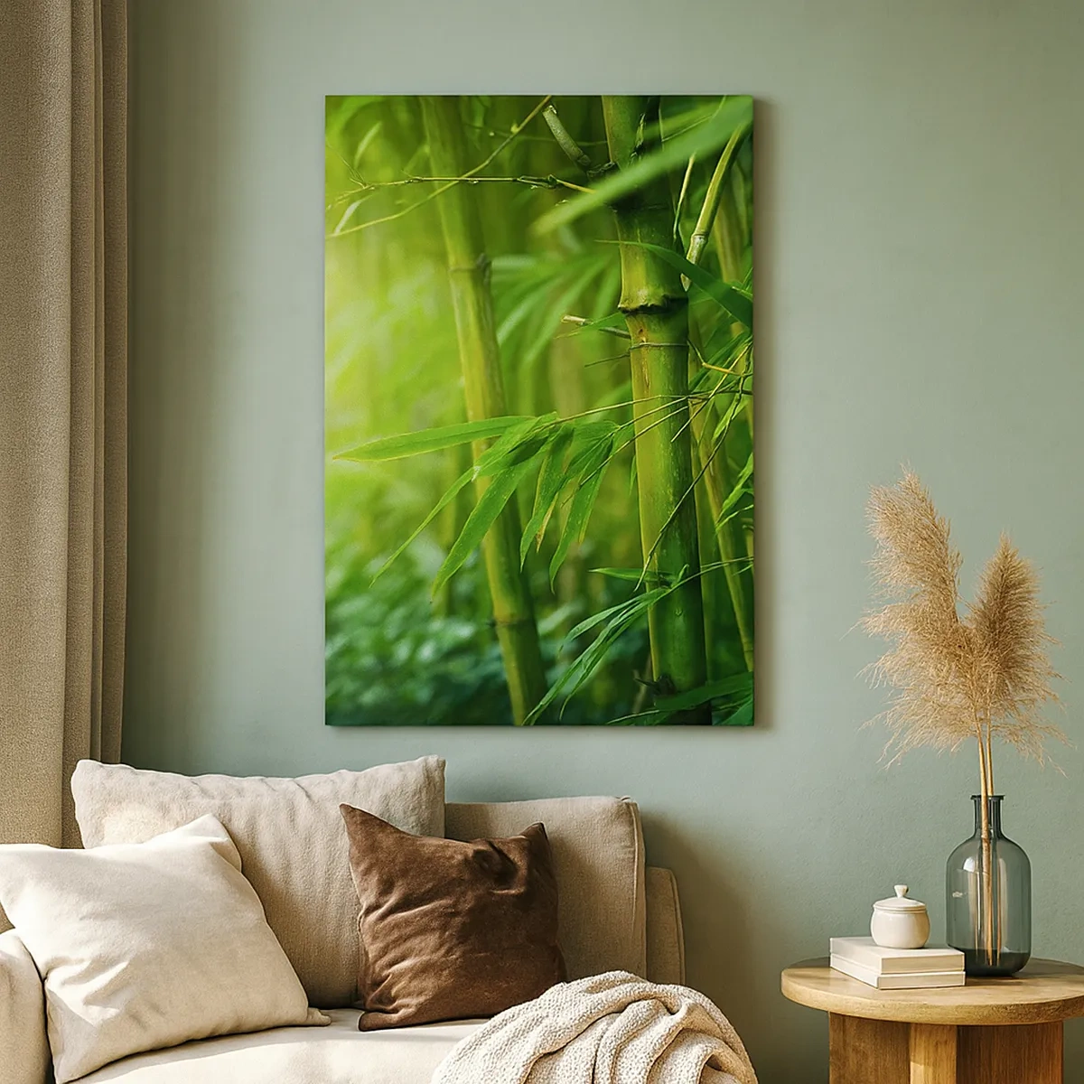 Impression sur toile - Image sur toile - Forêt de bambous verts dans une lumière douce - 50x70cm - Apprenez à connaître le vert lui-même - Décoration murale moderne pour le salon et la chambre ARTTOR